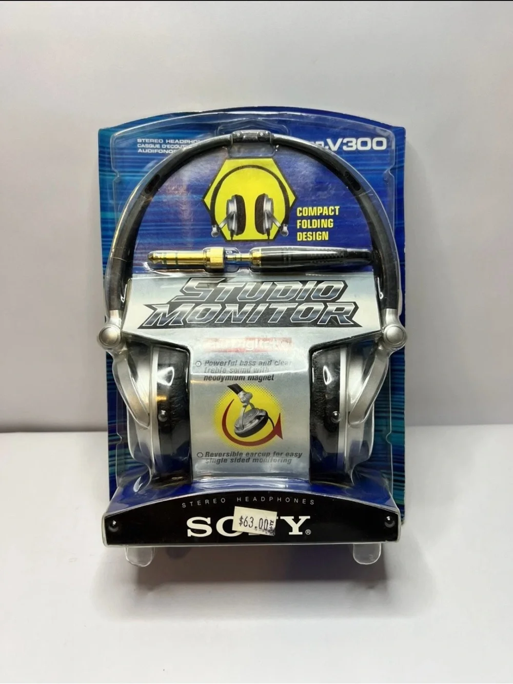Vintage Sony MDR-V300 Ear-Cup Foldable DJ Use Silver Black Headphones NOS SEALED